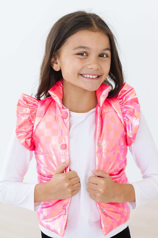Neon Pink Checker Puffer Vest - Mila & Rose ® - Flyclothing LLC