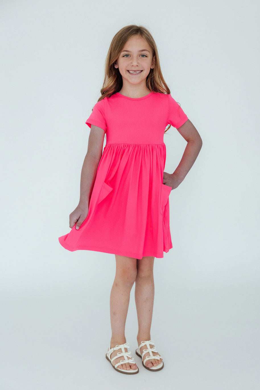 Neon Pink S/S Pocket Twirl Dress - Mila & Rose ® - Flyclothing LLC
