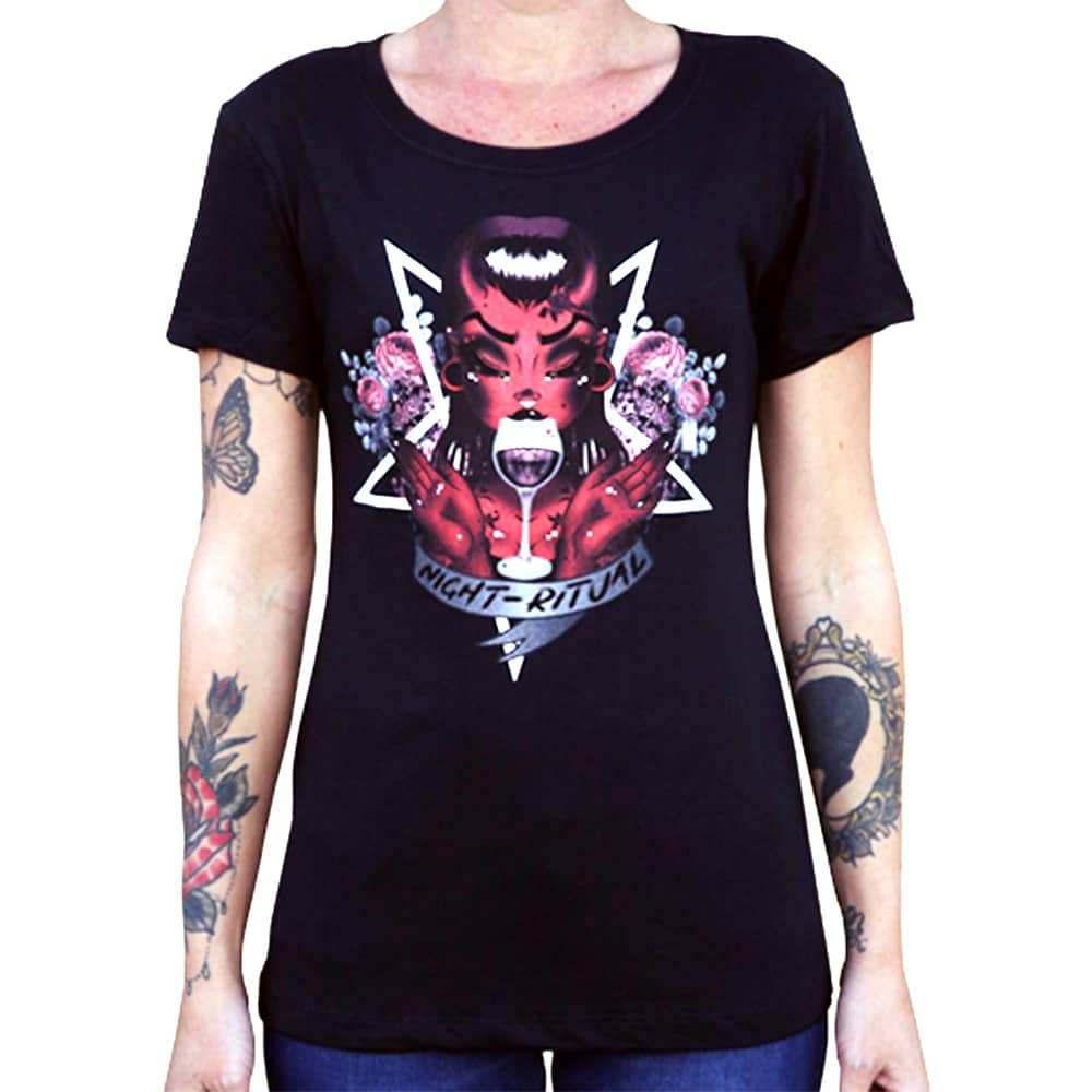Black Market Art Company Night Ritual Women's Loose Neck T-Shirt - Black Market Art Company - Flyclothing LLC