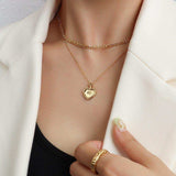 Heart Shape Double-Layered Stainless Steel Necklace - Trendsi - Flyclothing LLC