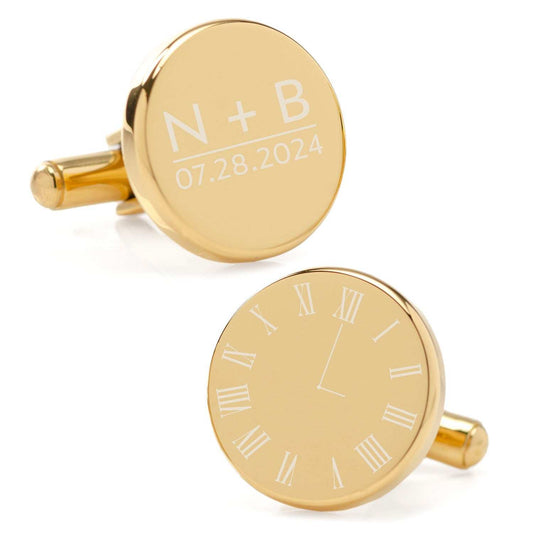 Custom Clock Engravable Gold Cufflinks - Cufflinks.com - Flyclothing LLC