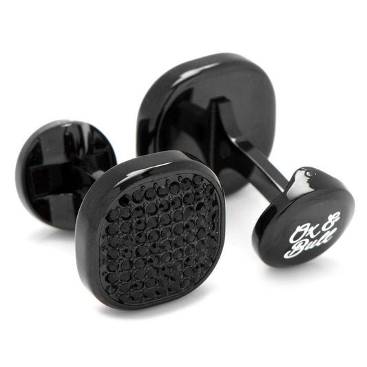 Black Stainless Steel Black Pave Crystal Cufflinks - Cufflinks.com - Flyclothing LLC
