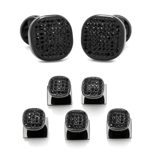 Black Stainless Steel Black Crystal Cufflink and 5-Stud Set - Cufflinks.com - Flyclothing LLC