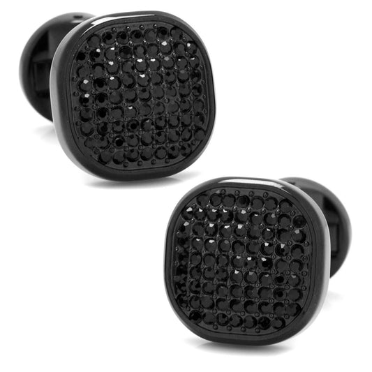 Black Stainless Steel Black Pave Crystal Cufflinks - Cufflinks.com - Flyclothing LLC
