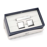 Stainless Steel Beveled Square Engravable Cufflinks and Tie Bar Gift Set - Cufflinks.com - Flyclothing LLC