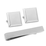 Stainless Steel Beveled Square Engravable Cufflinks and Tie Bar Gift Set - Cufflinks.com - Flyclothing LLC