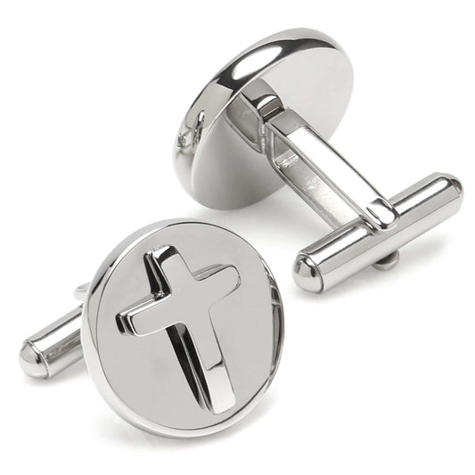 Cross Round Stainless Steel Cufflinks - Cufflinks.com - Flyclothing LLC