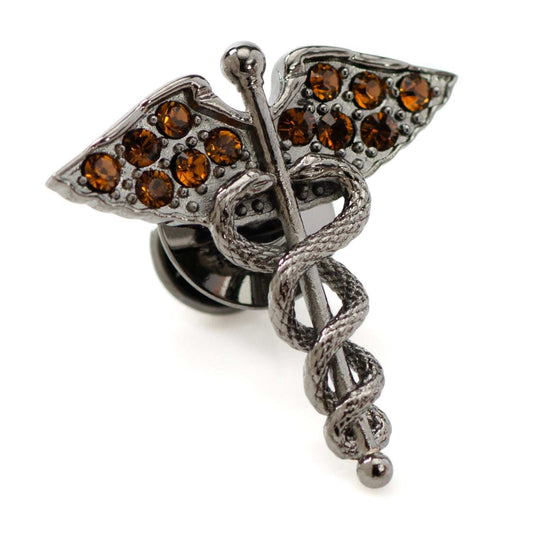 Caduceus Pave Gunmetal Lapel Pin - Cufflinks.com - Flyclothing LLC