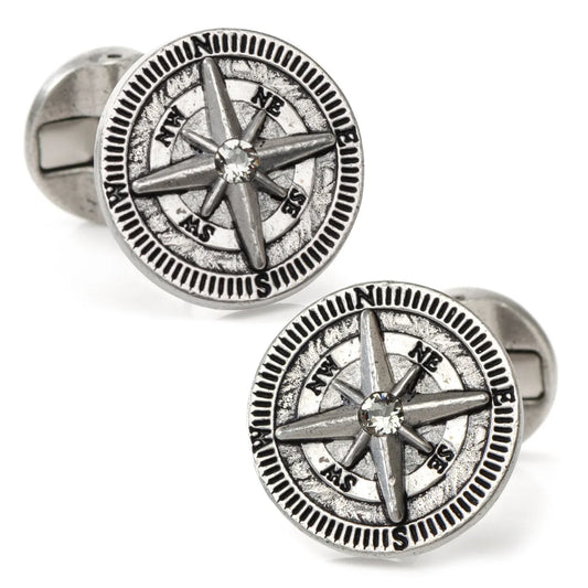 Antique Compass Stainless Steel Cufflinks - Cufflinks.com - Flyclothing LLC