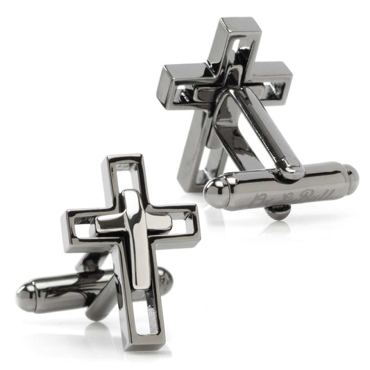 Gun Metal Cut Out Cross Cufflinks - Cufflinks.com - Flyclothing LLC