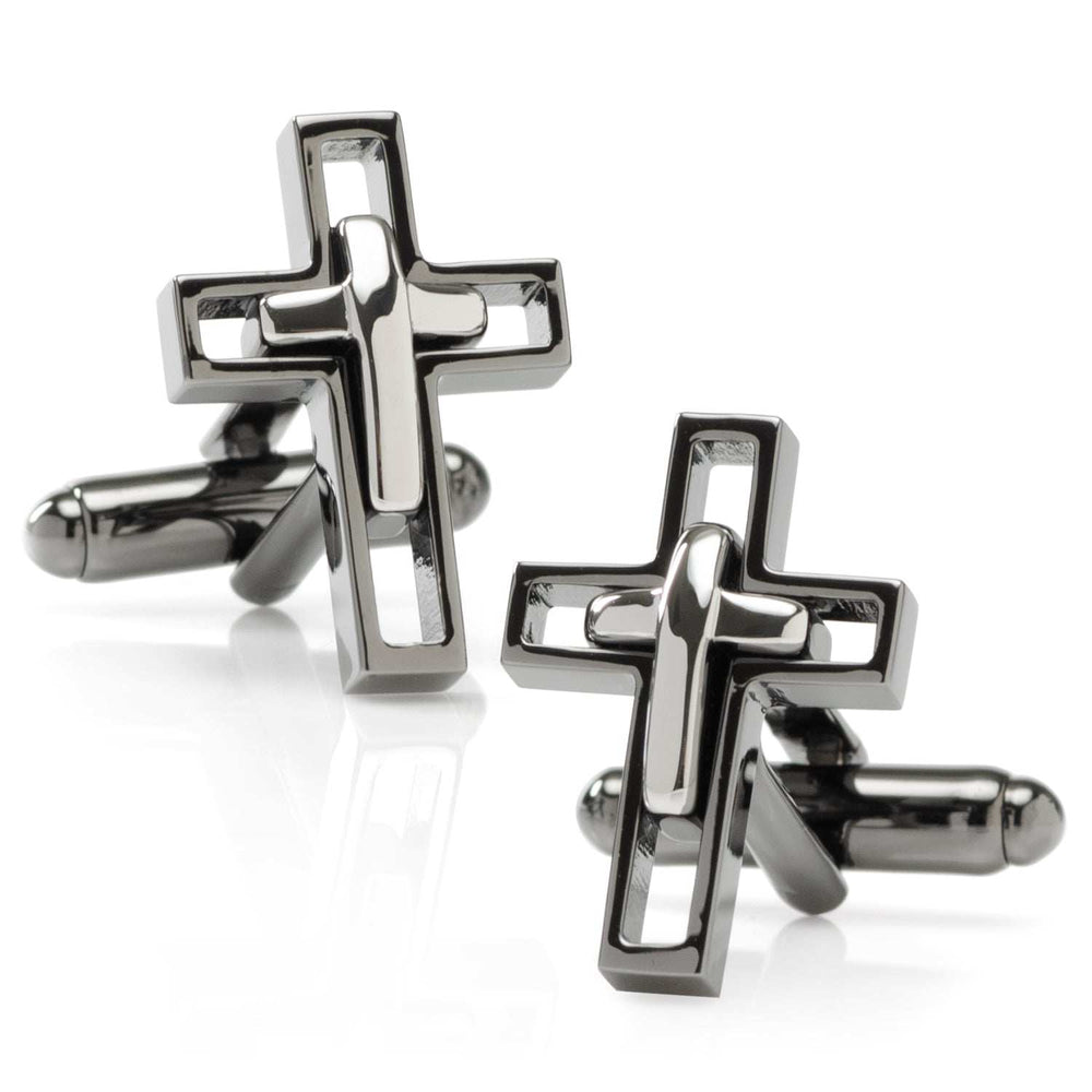 Gun Metal Cut Out Cross Cufflinks - Cufflinks.com - Flyclothing LLC