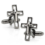 Gun Metal Cut Out Cross Cufflinks - Cufflinks.com - Flyclothing LLC