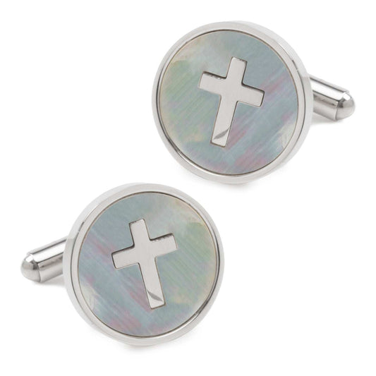 Cross Mother of Pearl Stainless Steel Cufflinks - Cufflinks.com - Flyclothing LLC