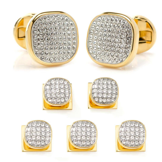 Gold Stainless Steel White Pave Crystal 5-Stud Set - Cufflinks.com - Flyclothing LLC