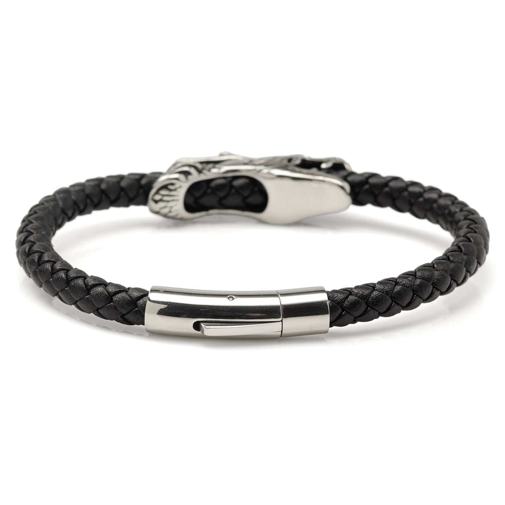 Dragon Head Braided Black Leather Bracelet with Magnetic Closure - Cufflinks.com - Flyclothing LLC
