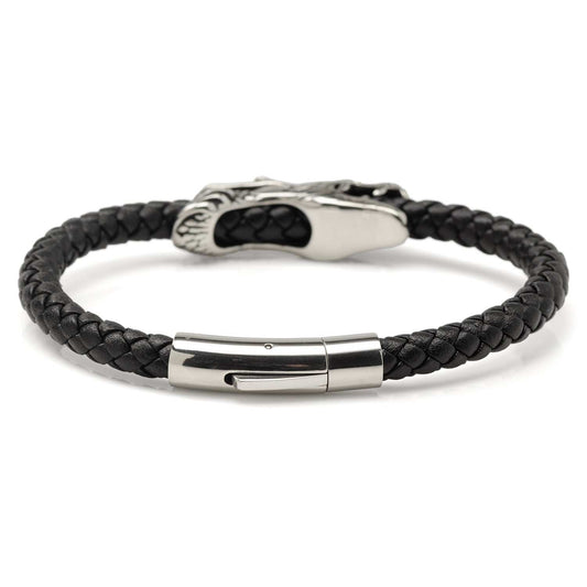 Dragon Head Braided Black Leather Bracelet with Magnetic Closure - Cufflinks.com - Flyclothing LLC