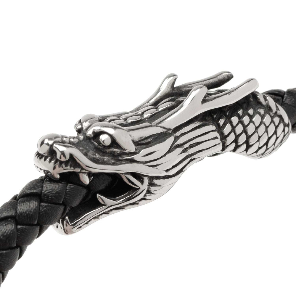 Dragon Head Braided Black Leather Bracelet with Magnetic Closure - Cufflinks.com - Flyclothing LLC