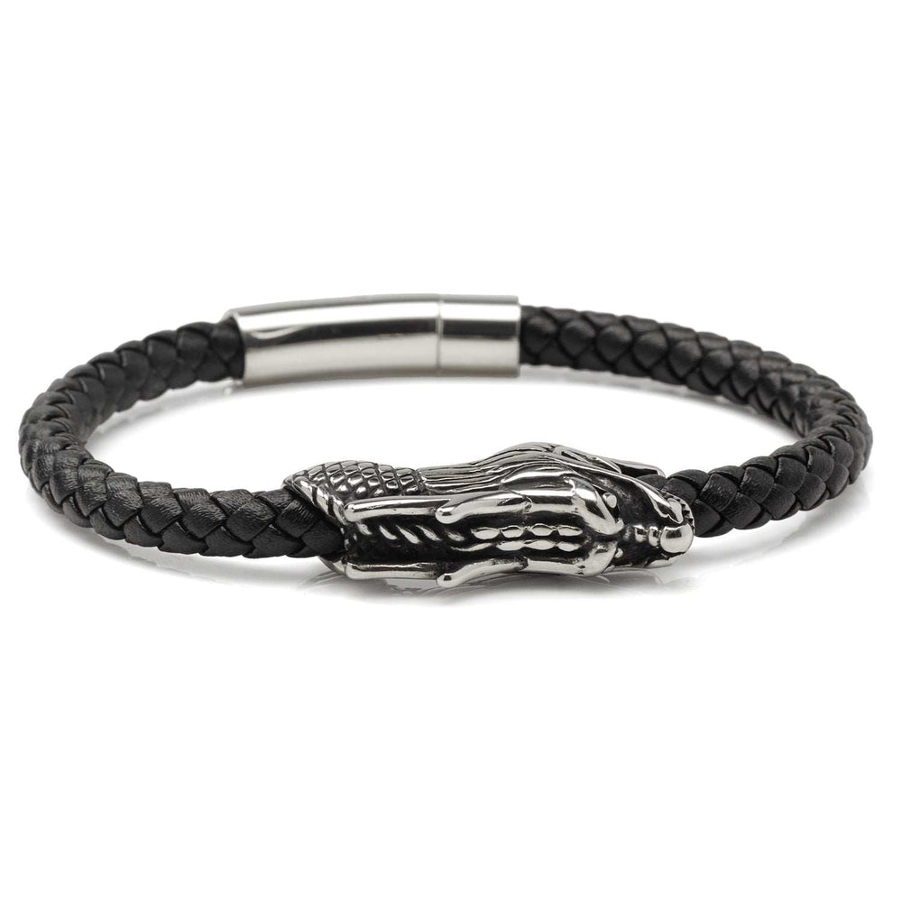 Dragon Head Braided Black Leather Bracelet with Magnetic Closure - Cufflinks.com - Flyclothing LLC