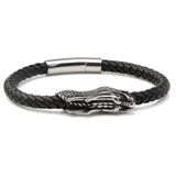 Dragon Head Braided Black Leather Bracelet with Magnetic Closure - Cufflinks.com - Flyclothing LLC