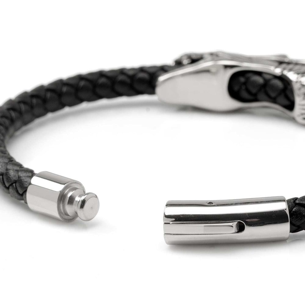 Dragon Head Braided Black Leather Bracelet with Magnetic Closure - Cufflinks.com - Flyclothing LLC