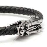 Dragon Head Braided Black Leather Bracelet with Magnetic Closure - Cufflinks.com - Flyclothing LLC