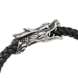 Dragon Head Braided Black Leather Bracelet with Magnetic Closure - Cufflinks.com - Flyclothing LLC