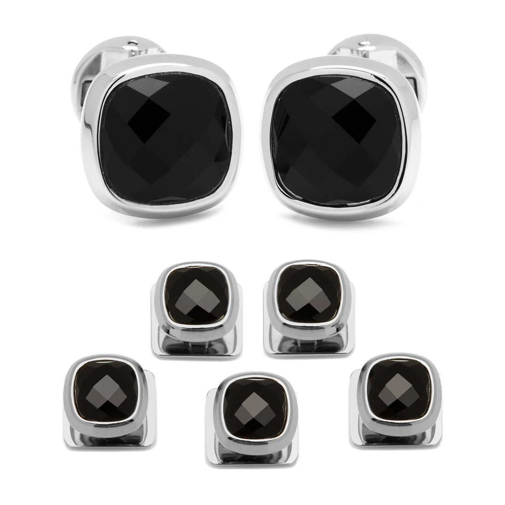 Faceted Onyx Cushion Stainless Steel 5-Stud Set - Cufflinks.com - Flyclothing LLC