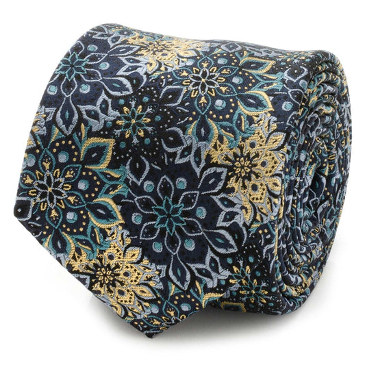 Kaleido Floral Navy Tan Accented Men's Tie - Cufflinks.com - Flyclothing LLC