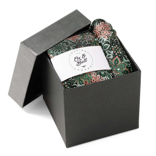 Green Floral Tie and Pocket Square Gift Set - Cufflinks.com - Flyclothing LLC