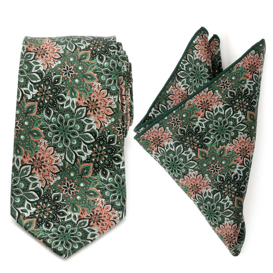 Green Floral Tie and Pocket Square Gift Set - Cufflinks.com - Flyclothing LLC