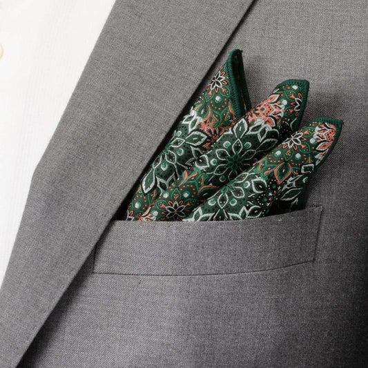 Green Floral Pocket Square - Cufflinks.com - Flyclothing LLC