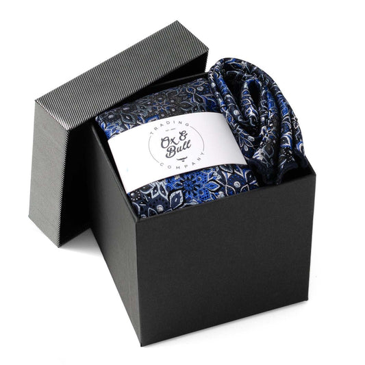 Navy Floral Tie and Pocket Square Gift Set - Cufflinks.com - Flyclothing LLC