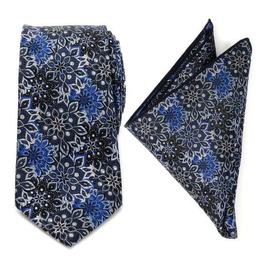 Navy Floral Tie and Pocket Square Gift Set - Cufflinks.com - Flyclothing LLC