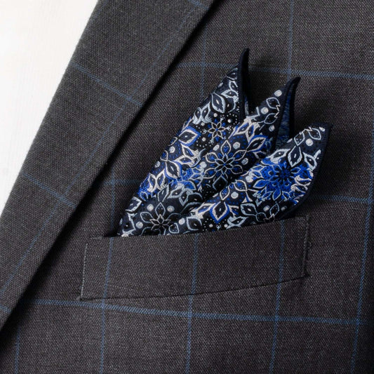 Navy Floral Pocket Square - Cufflinks.com - Flyclothing LLC