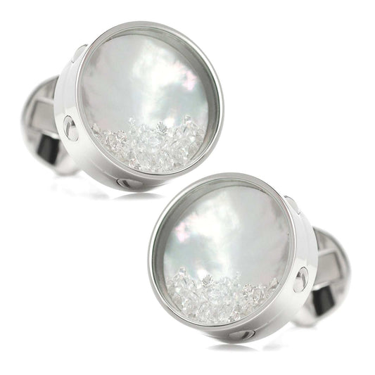 Mother of Pearl Floating Crystals Cufflinks - Cufflinks.com - Flyclothing LLC