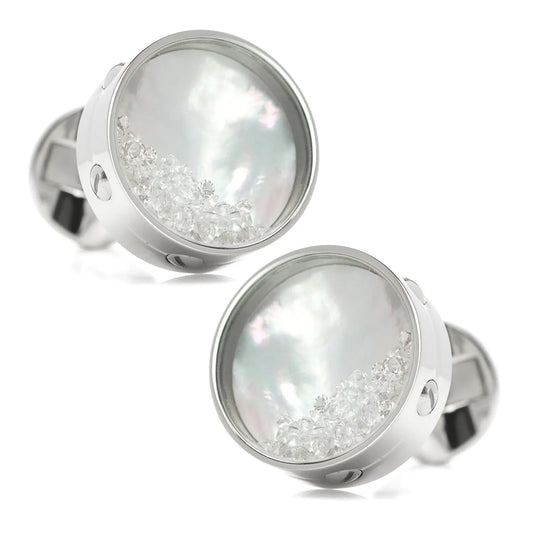 Mother of Pearl Floating Crystals Cufflinks - Cufflinks.com - Flyclothing LLC
