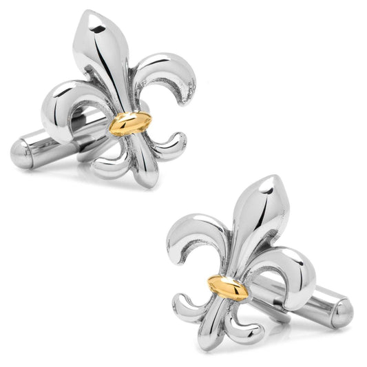 Stainless Steel Two-Tone Fleur De Lis Cufflinks - Cufflinks.com - Flyclothing LLC