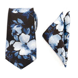 Painted Floral Blue Necktie and Pocket Square Gift Set - Cufflinks.com - Flyclothing LLC