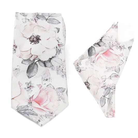 Painted Floral Gray Necktie and Pocket Square Gift Set - Cufflinks.com - Flyclothing LLC