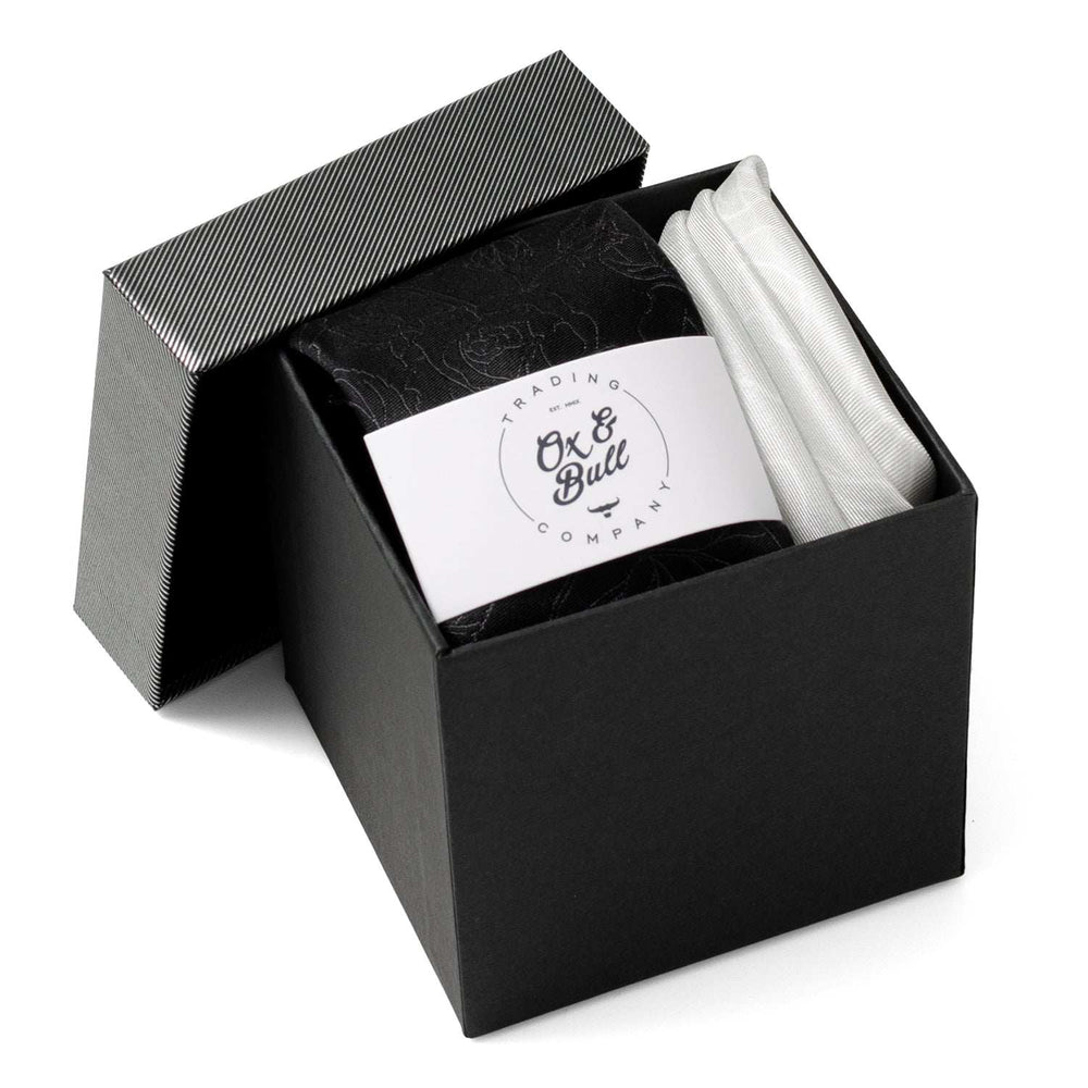 Black Floral Tie and Pocket Square Gift Set - Cufflinks.com - Flyclothing LLC