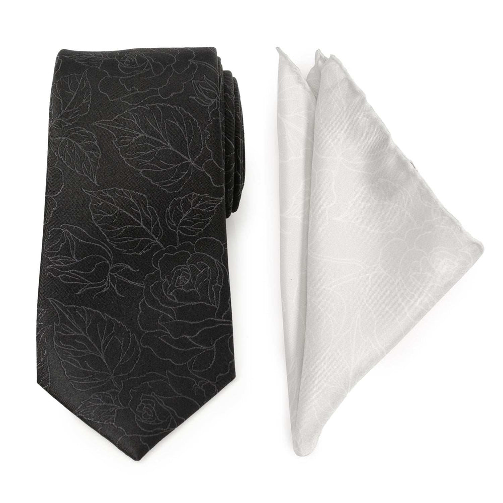 Black Floral Tie and Pocket Square Gift Set - Cufflinks.com - Flyclothing LLC