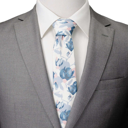 White Floral Patterned Printed Men's Tie - Cufflinks.com - Flyclothing LLC