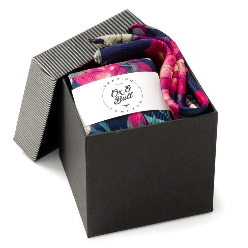 Painted Floral Navy Necktie and Pocket Square Gift Set - Cufflinks.com - Flyclothing LLC