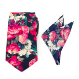 Painted Floral Navy Necktie and Pocket Square Gift Set - Cufflinks.com - Flyclothing LLC