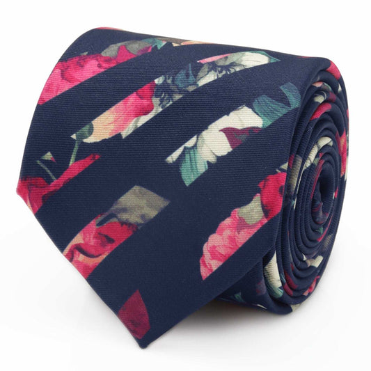 Painted Floral Navy Stripe Silk Men's Tie - Cufflinks.com - Flyclothing LLC