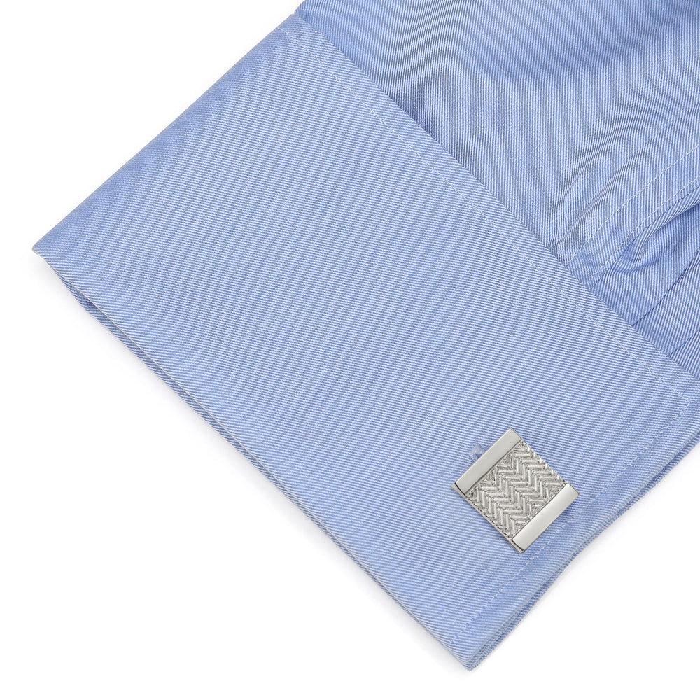 Silver Herringbone Cufflinks - Cufflinks.com - Flyclothing LLC