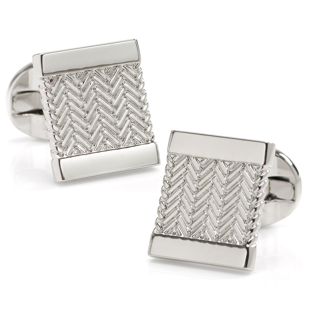 Silver Herringbone Cufflinks - Cufflinks.com - Flyclothing LLC