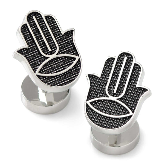 Hamsa Textured Silver Cufflinks - Cufflinks.com - Flyclothing LLC