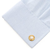 Mother of Pearl Round Gold Stainless Steel Cufflinks - Cufflinks.com - Flyclothing LLC