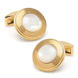 Mother of Pearl Round Gold Stainless Steel Cufflinks - Cufflinks.com - Flyclothing LLC